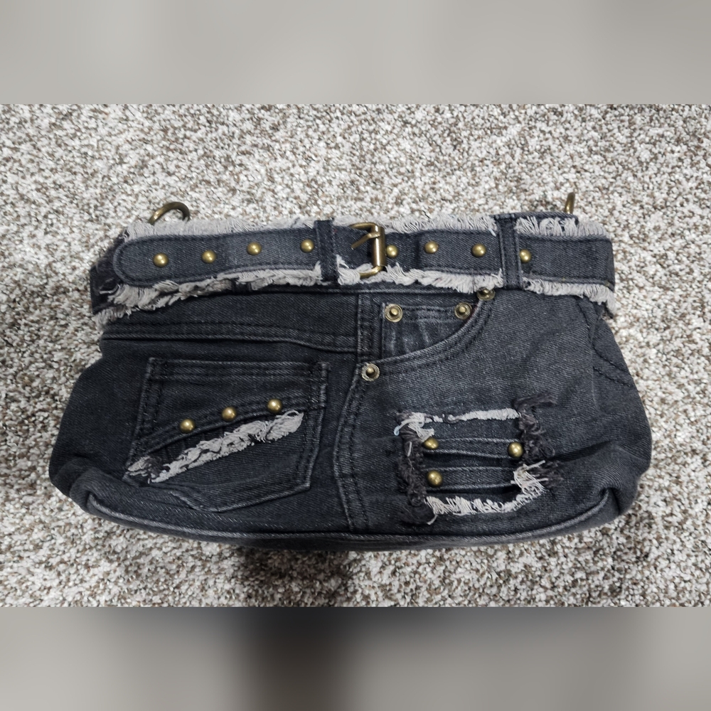 Black Denim Shoulder Bag 2 Straps New - Picture 4 of 10